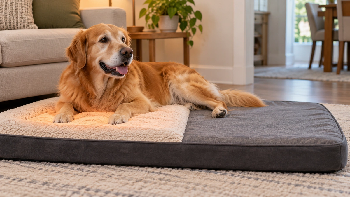 Dog able to move between heated and unheated resting areas