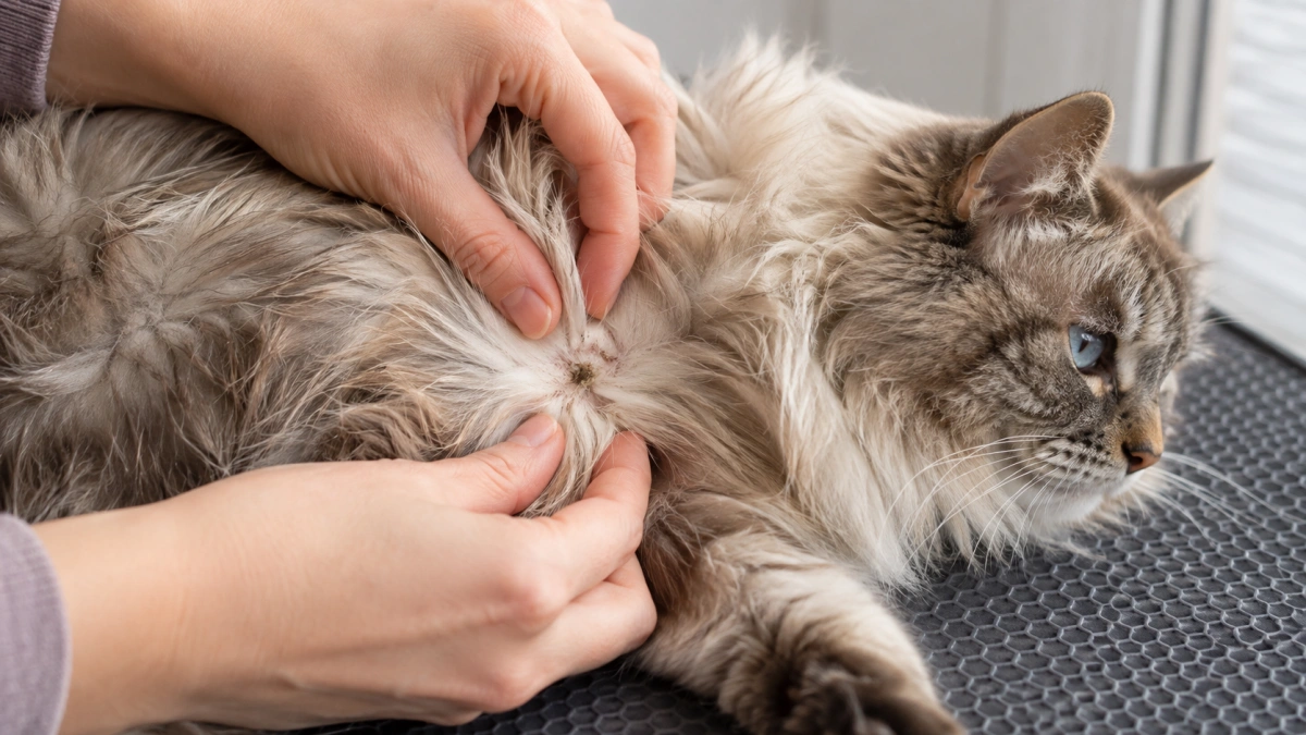 Owner gently assessing how close a cat fur mat is to the skin