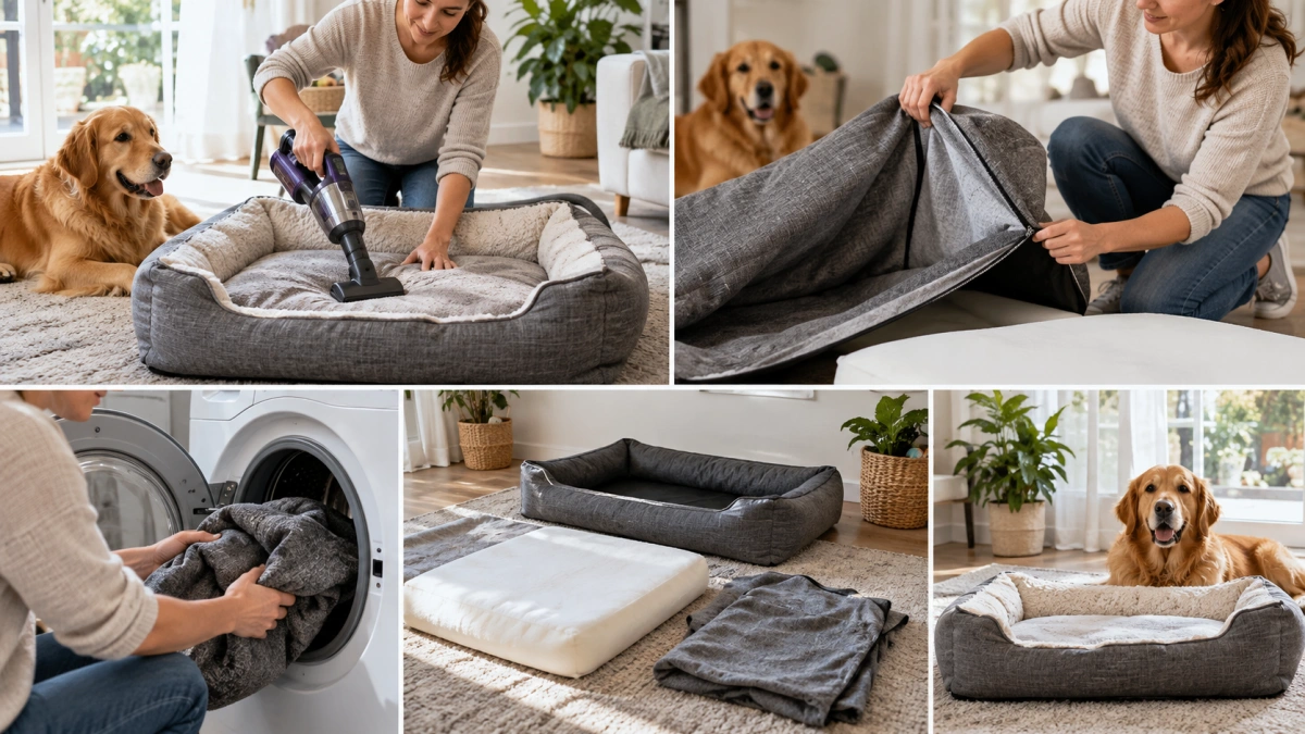 Cleaning a hypoallergenic style dog bed with removable parts