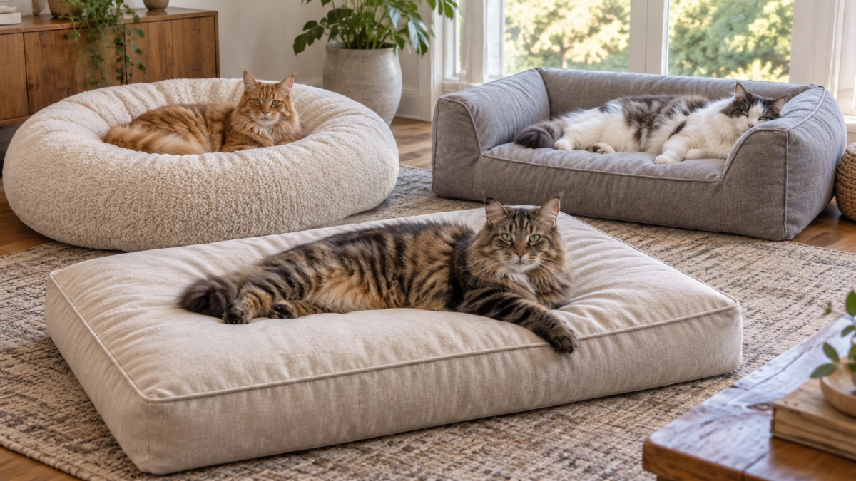Flat donut and bolster bed shapes compared for large cats