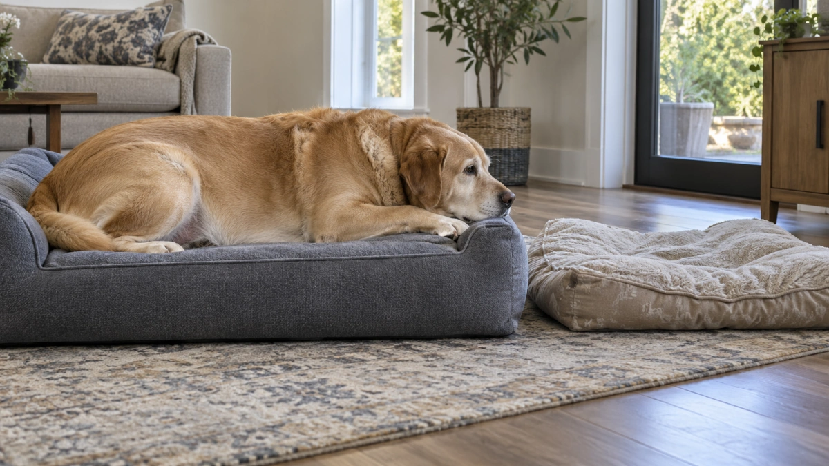 Large dog resting on a supportive bed without excessive compression