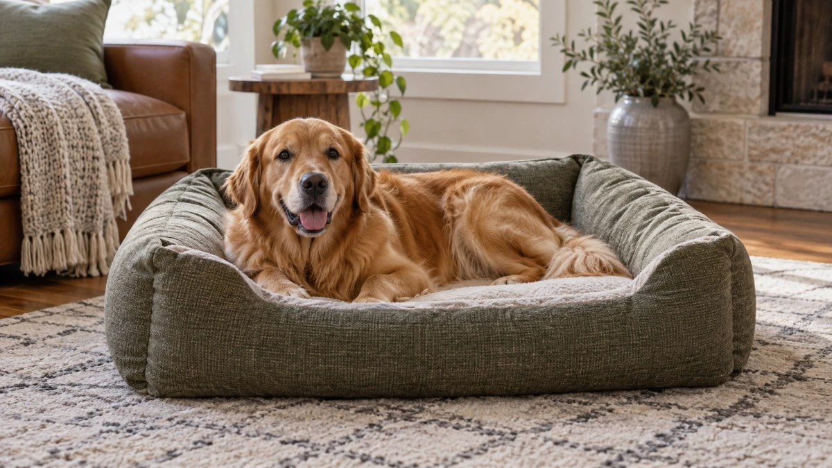 Large dog showing usable sleeping space inside a bolster bed