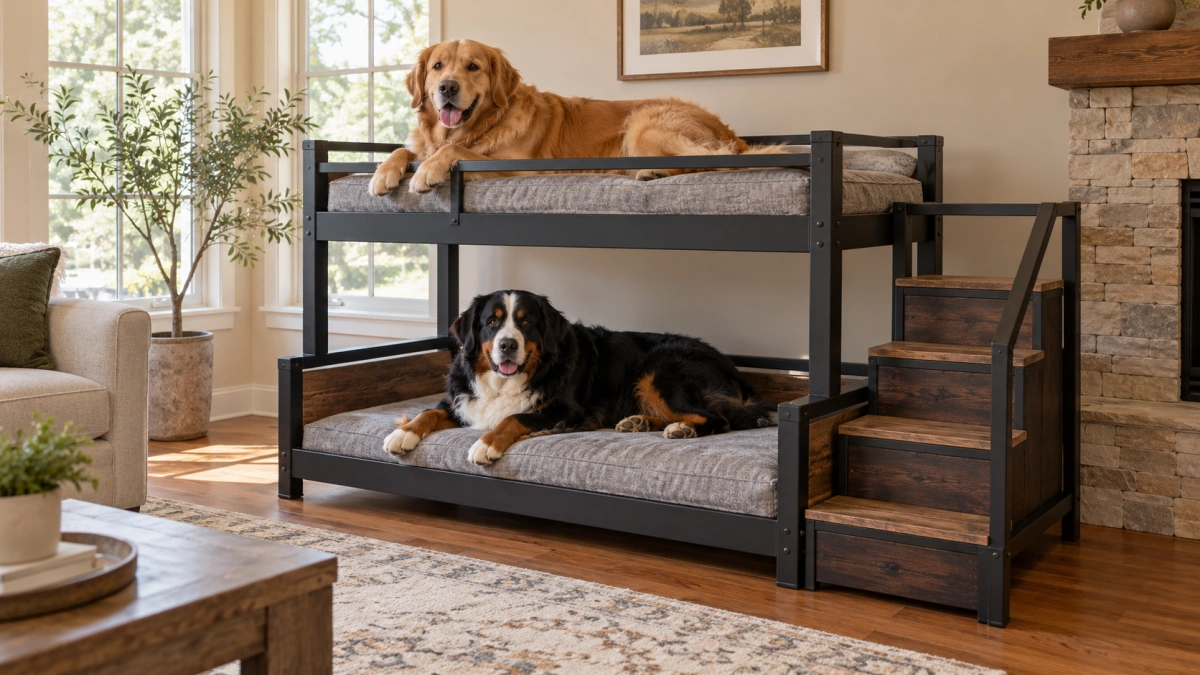 Large dogs using a spacious sturdy dog bunk bed
