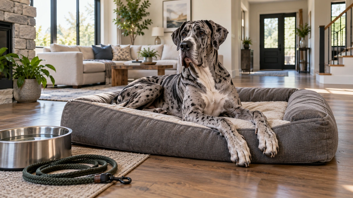 Giant dog resting in a home designed with enough space