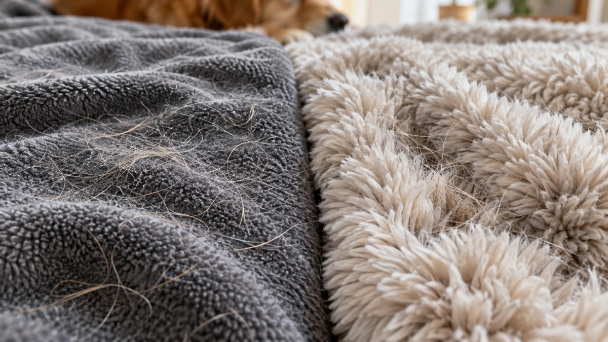Dog hair on low pile and deep pile blanket surfaces