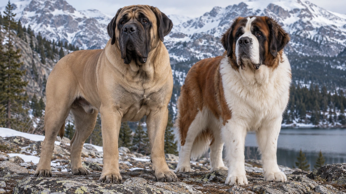 Mastiff and Saint Bernard showing massive giant breed builds