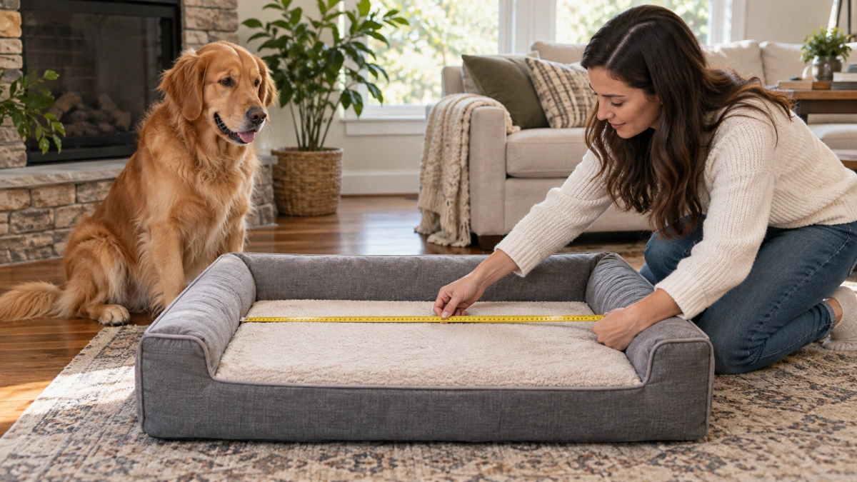 Owner measuring the usable sleeping surface of a dog bed