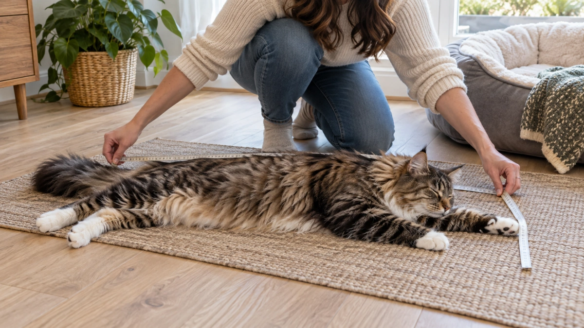 Owner measuring the sleeping space needed for a large cat bed