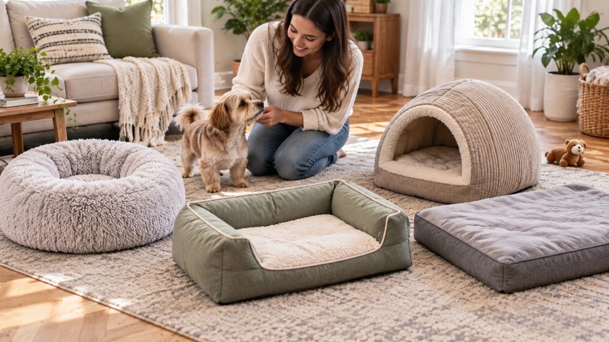 Owner measuring a small dog for the correct bed size