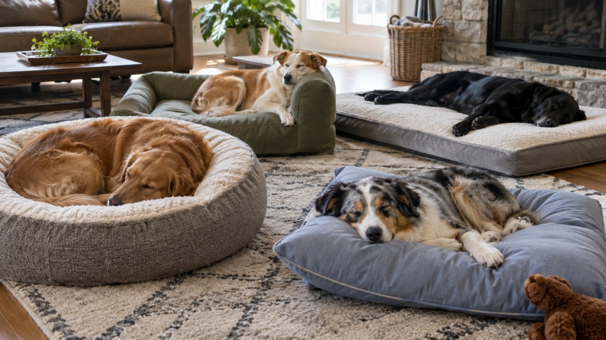Medium dogs using beds matched to different sleeping styles