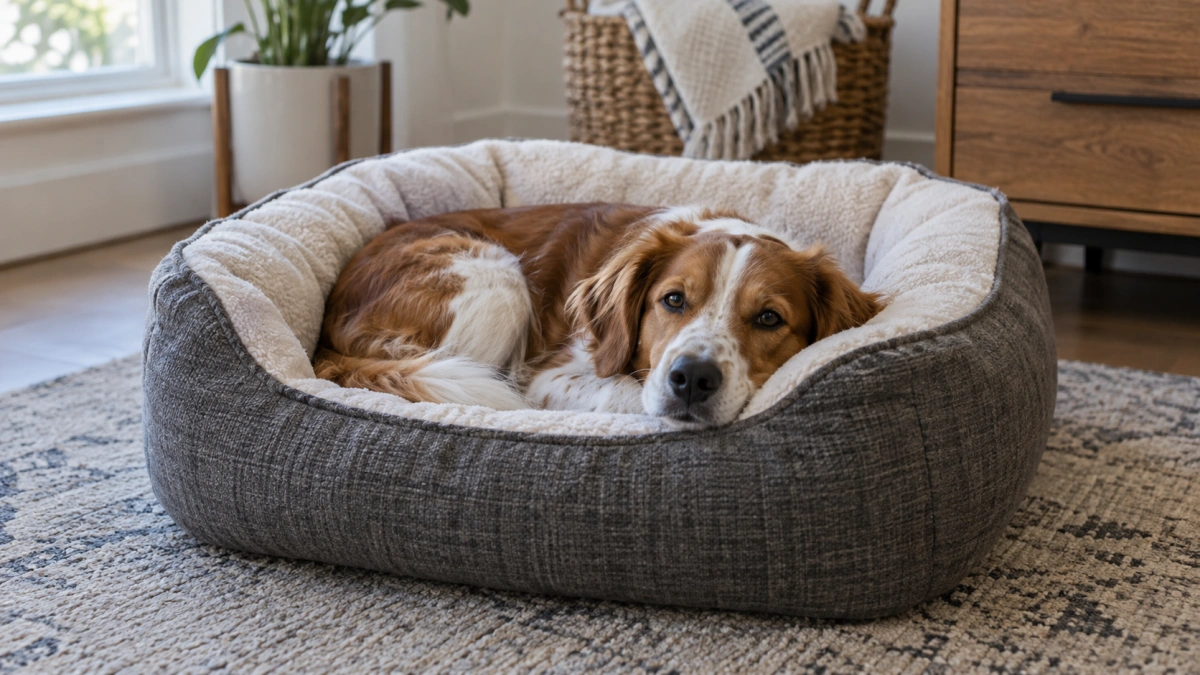 Medium dog showing usable sleeping space inside a bolster bed