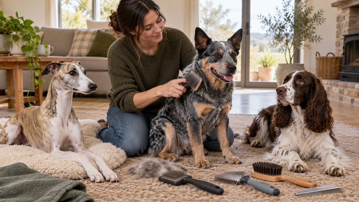 Different coat types among medium sized dog breeds