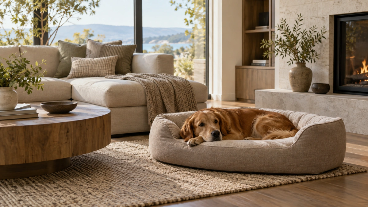 Modern dog bed integrated into home interior design