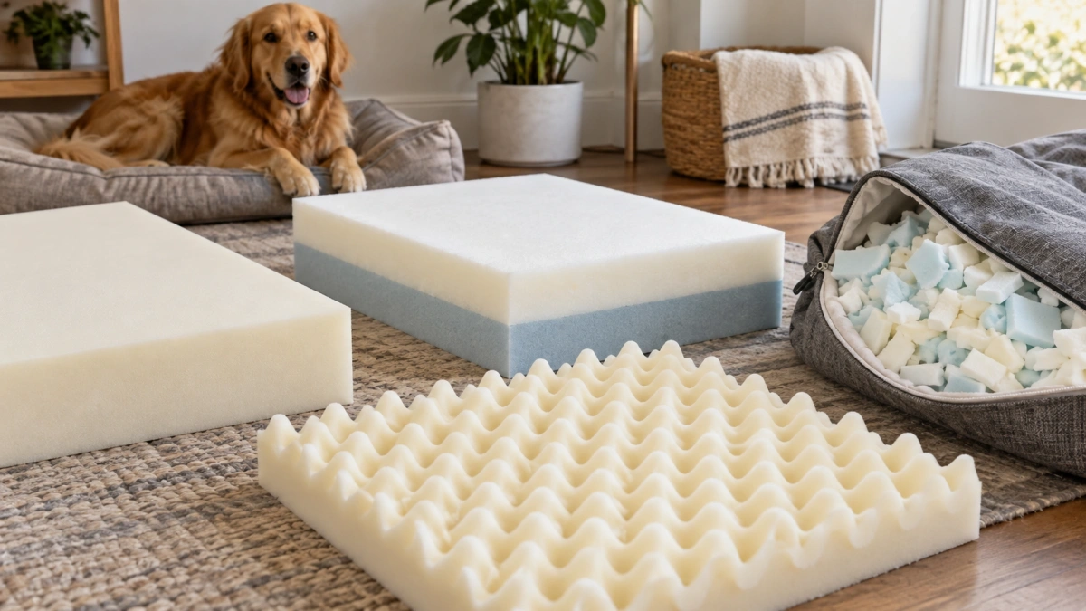 Different foam constructions used in orthopedic dog beds