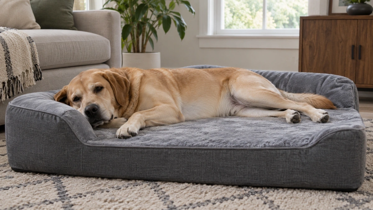 Large dog resting on a properly sized orthopedic foam dog bed