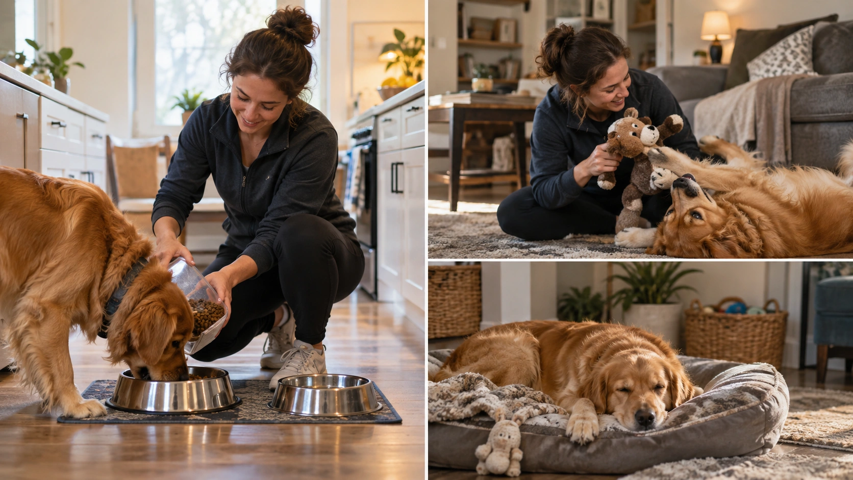 Pet sitter providing overnight care for a dog at home