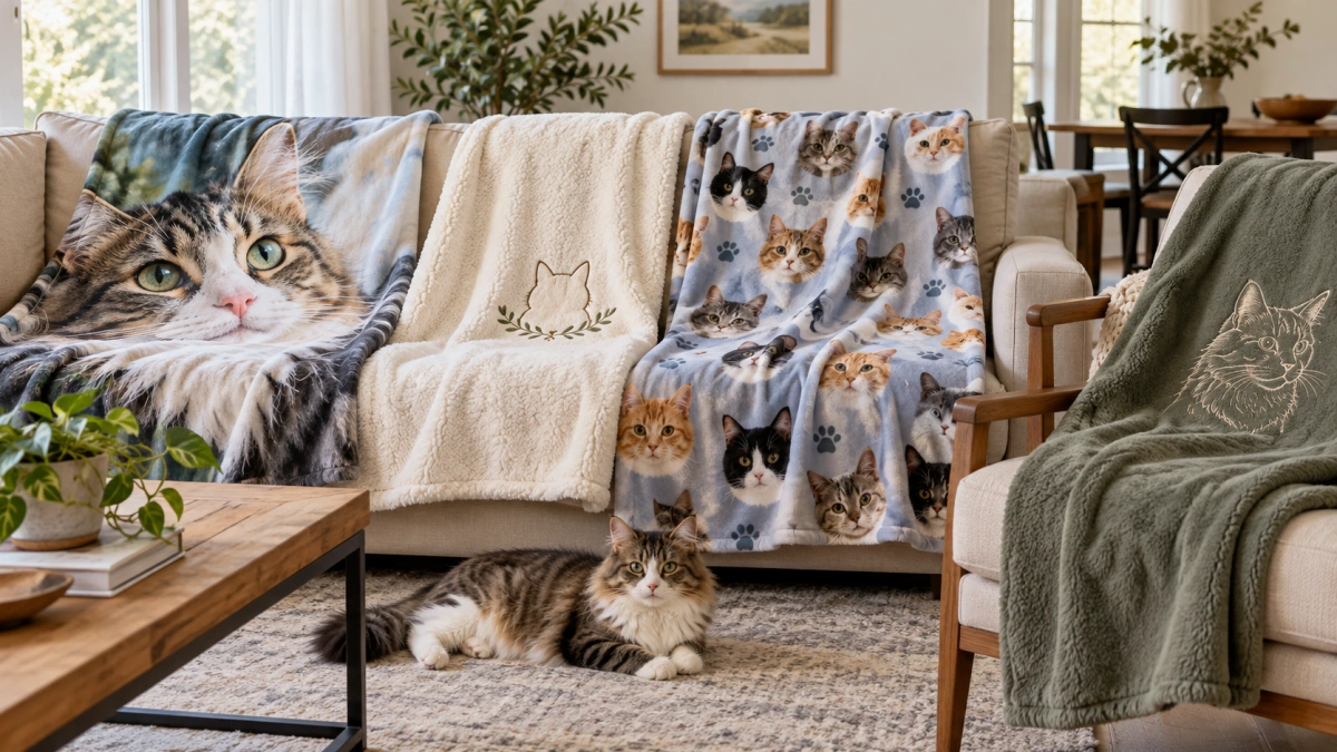Photo name pattern and embroidered personalized cat blanket styles