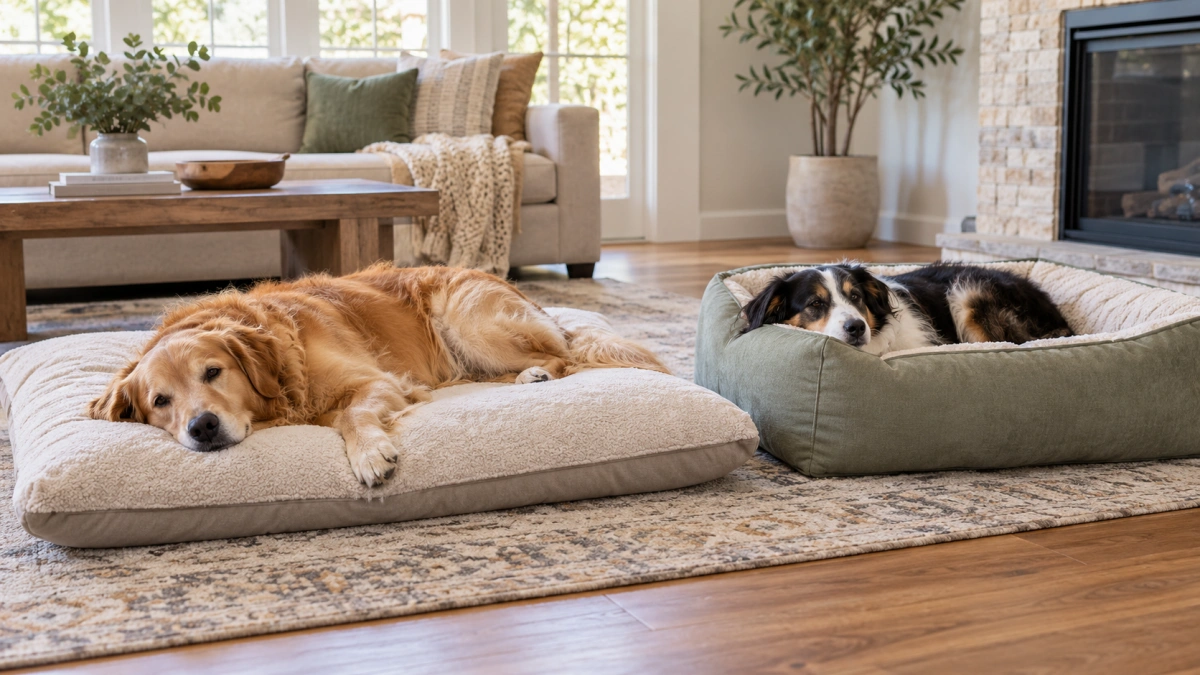 Pillow and bolster dog beds with soft supportive sleeping styles