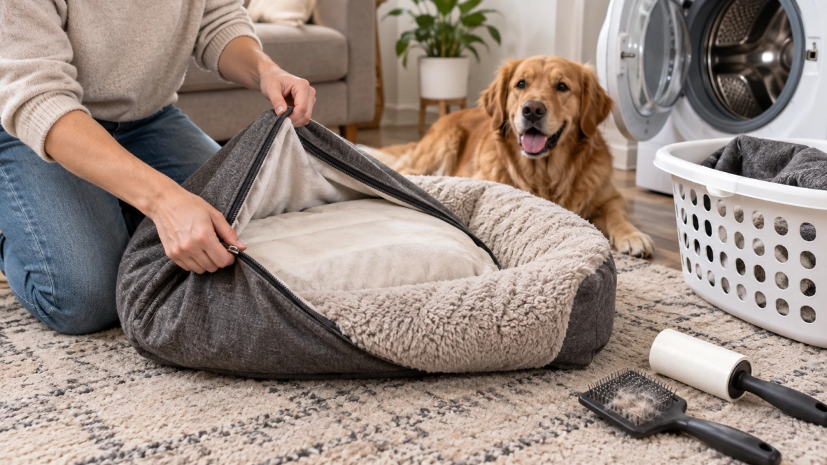 Cleaning and maintaining a plush dog bed