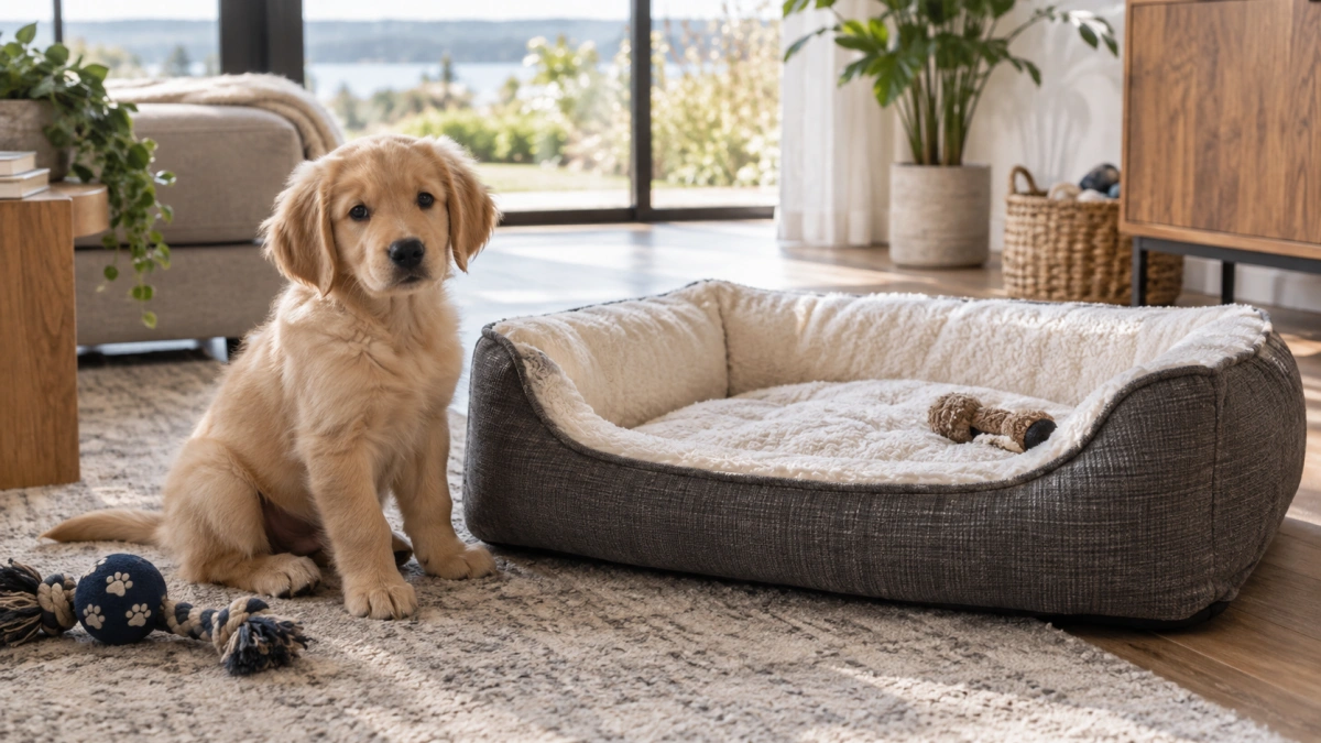 Owner choosing a growing puppy dog bed size