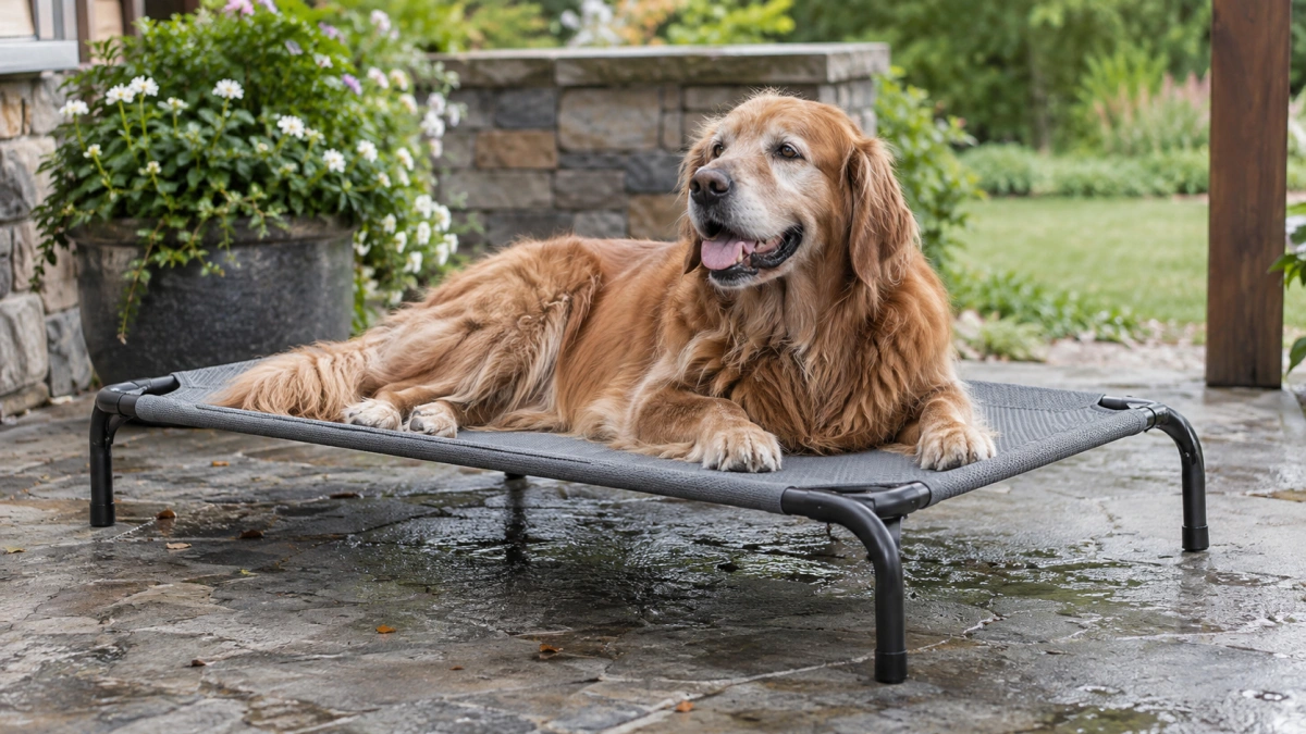 Raised outdoor dog bed with airflow underneath