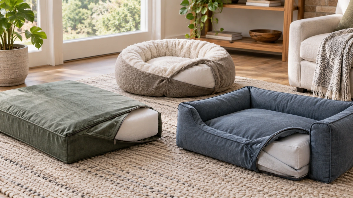 Replacement covers for rectangular donut and bolster dog beds