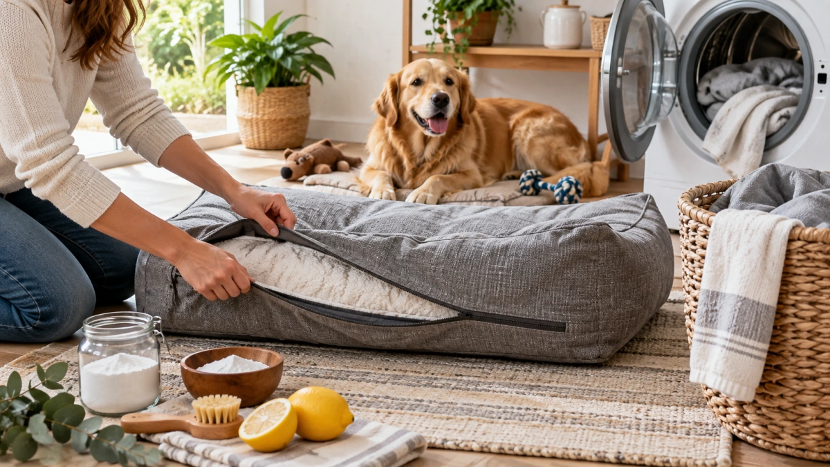 Cleaning a dog bed to remove odors and keep it fresh