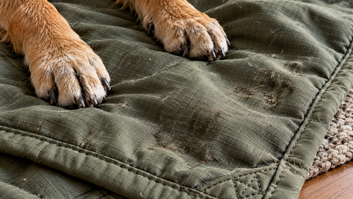Close view of dense ripstop fabric used in a durable dog blanket