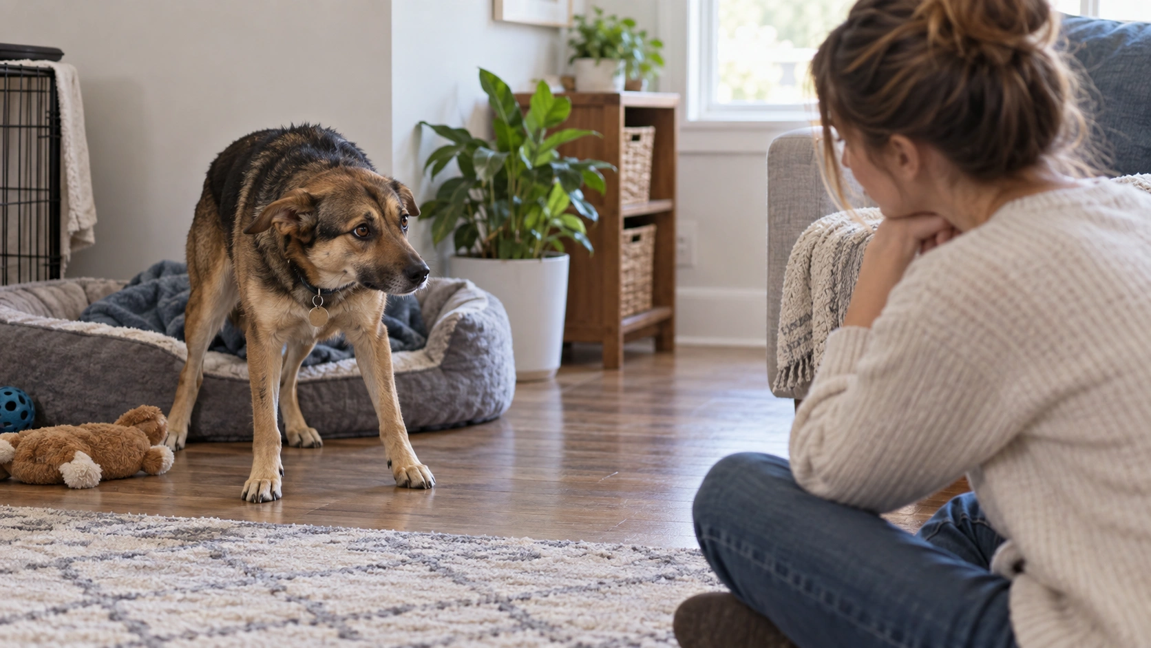 Safe home management for a rescue dog showing aggressive behavior