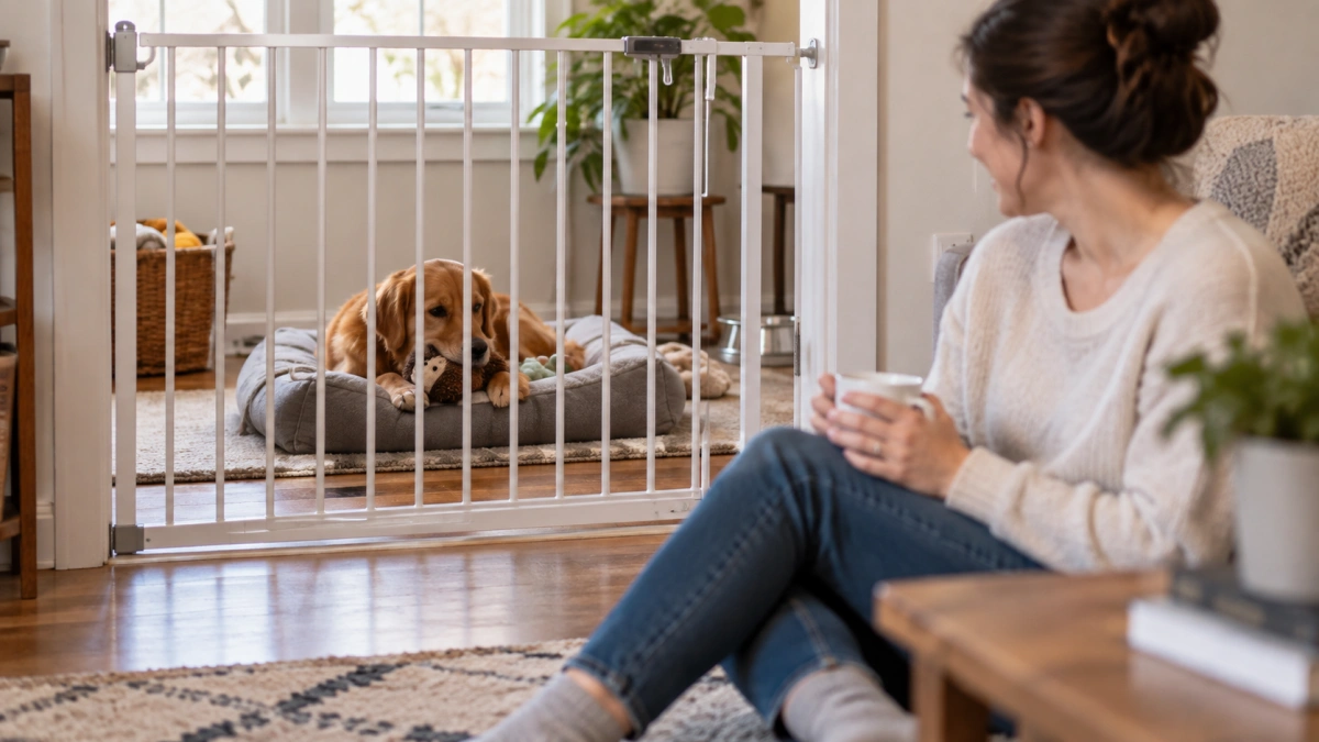 Owner safely managing resource guarding behavior in a dog