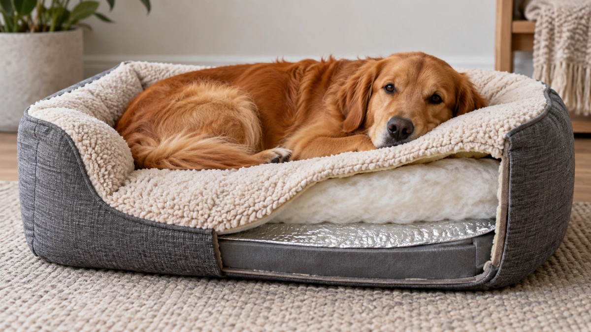 Self warming dog bed with reflective insulated layers