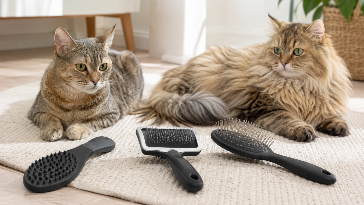 Simple grooming kits compared for a short-haired cat and a long-haired cat