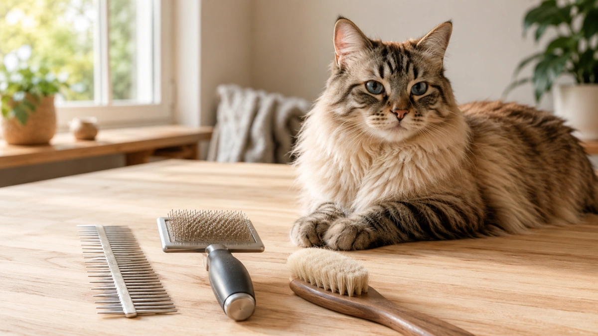 Simple cat grooming comb kit with combination metal comb and grooming brush