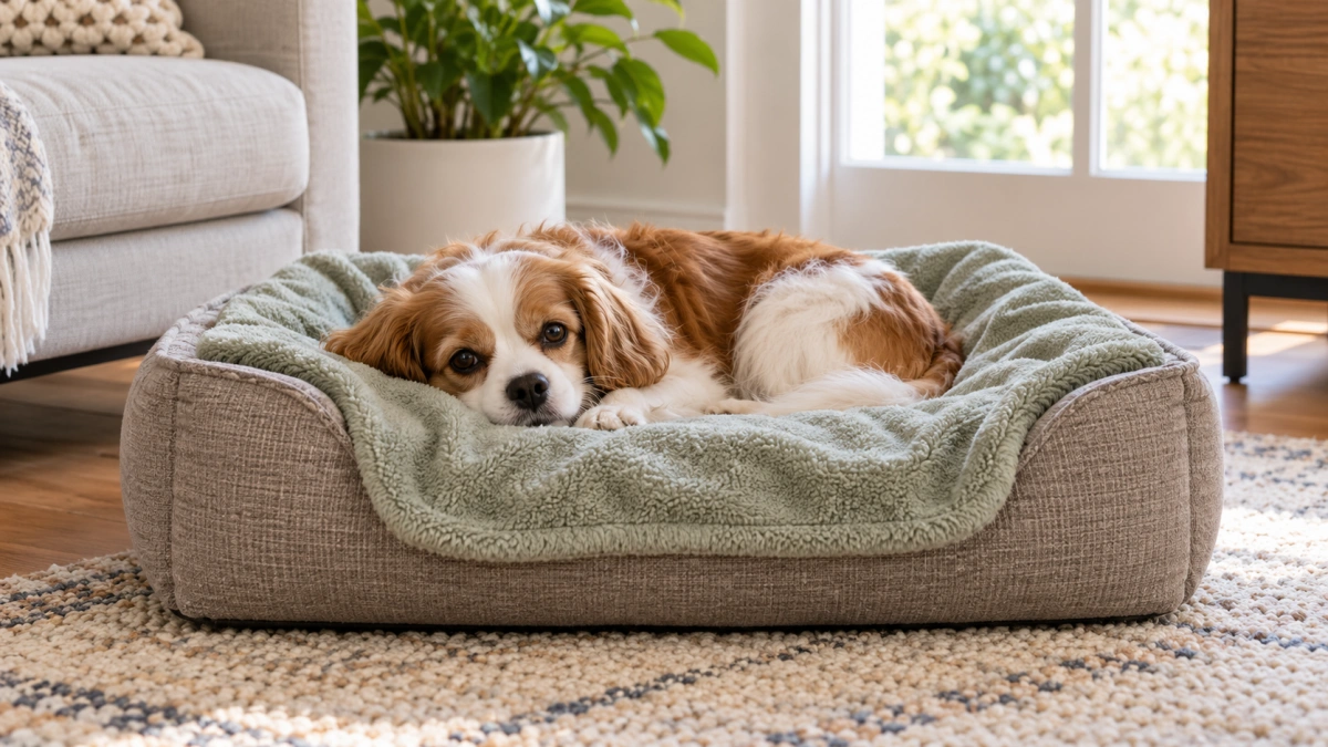 Properly fitted blanket on a small dog bed