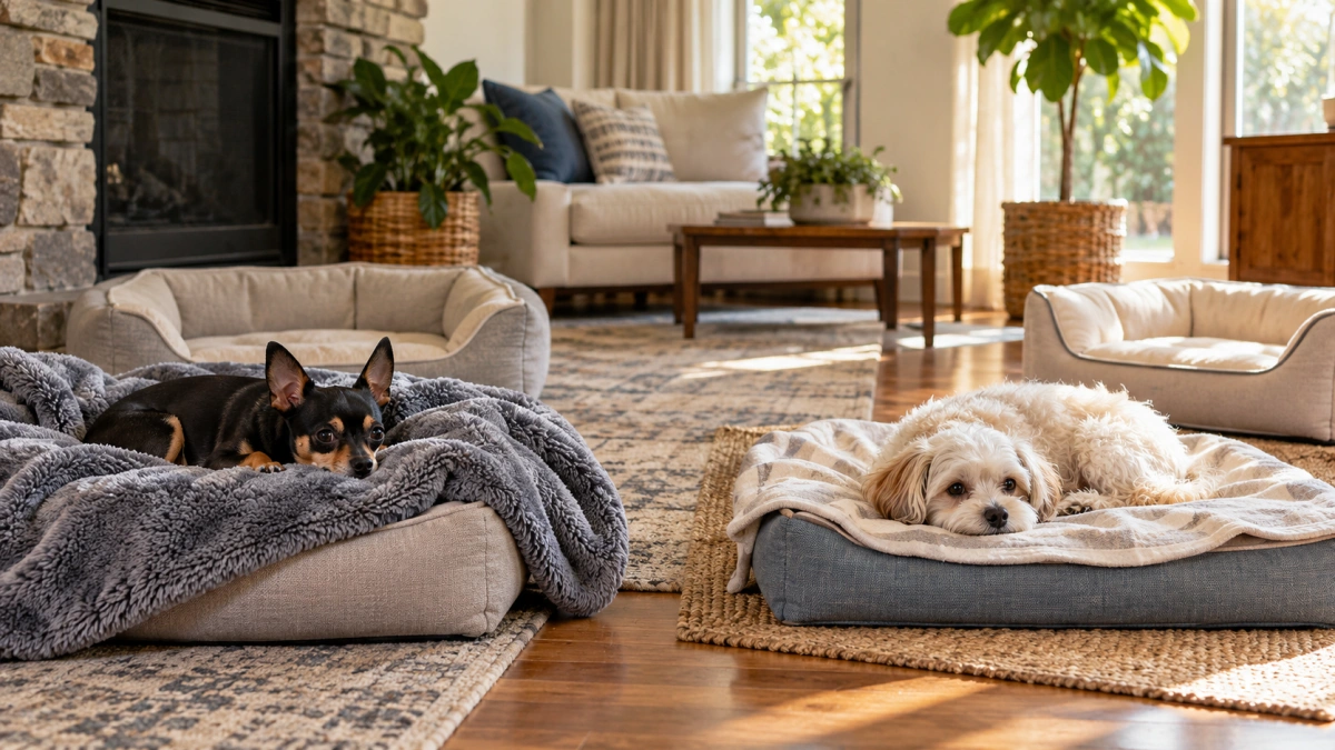 Warm and lightweight blankets for small dogs in different indoor conditions
