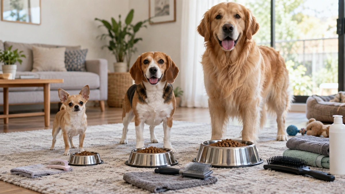 Small medium and large dogs representing different care costs