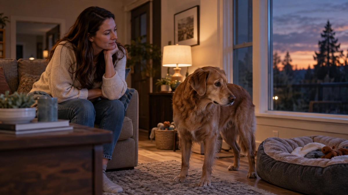 Owner comparing sudden dog behavior changes during day and night