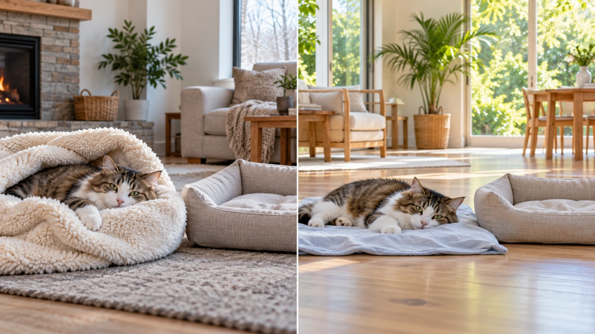 Warm fleece and lightweight cat blankets for different seasons