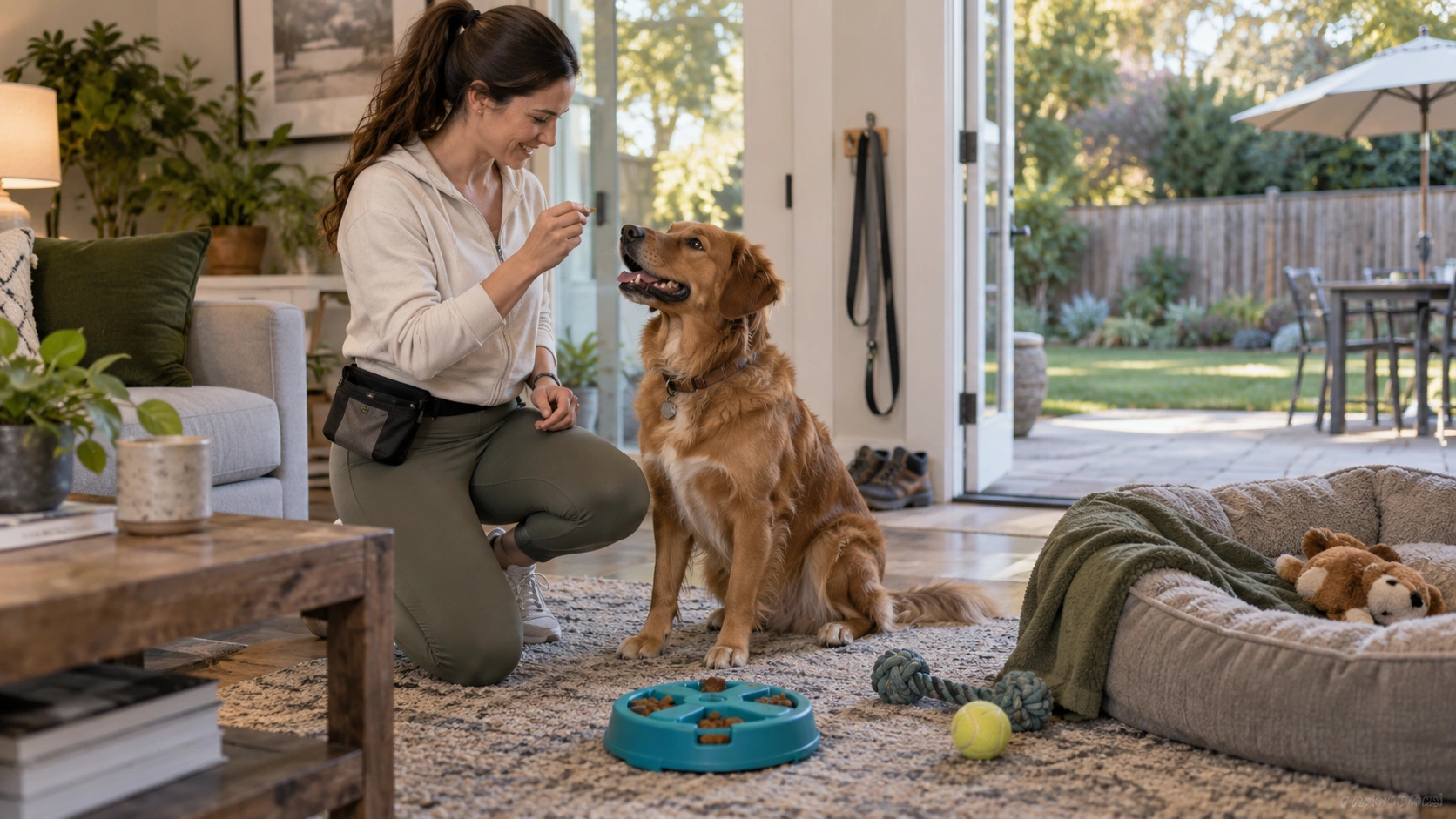 Owner supporting a two-year-old dog with training and a consistent routine
