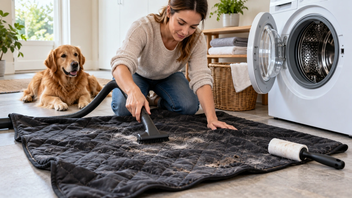 Dog car blanket being cleaned after a road trip