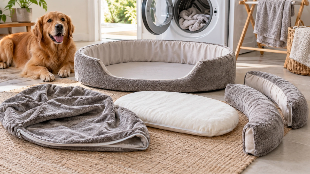 Removable washable cover and inserts from a calming dog bed