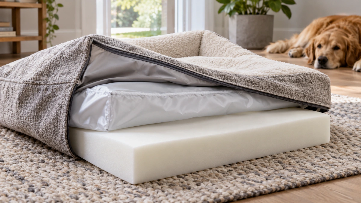 Dog bed with washable cover protective liner and foam core
