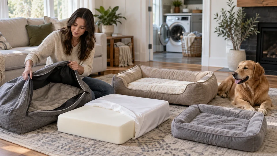 Washable dog beds with removable covers foam inserts and easy clean designs