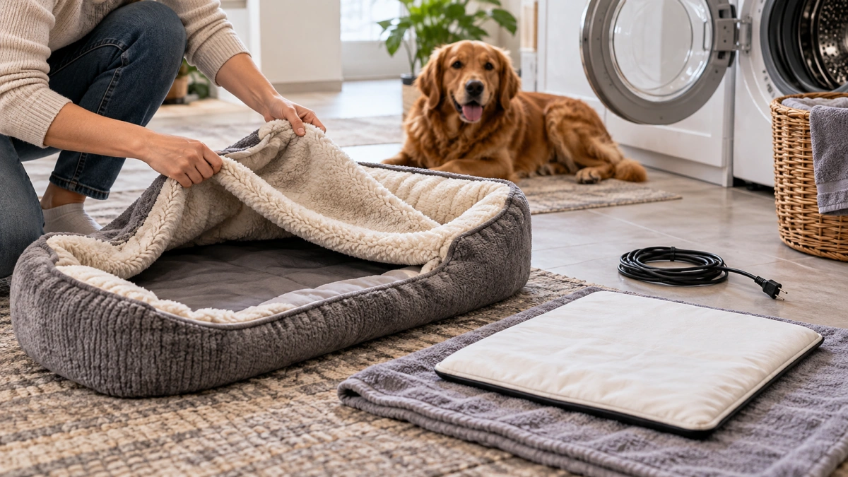 Removable washable cover from an electric heated dog bed