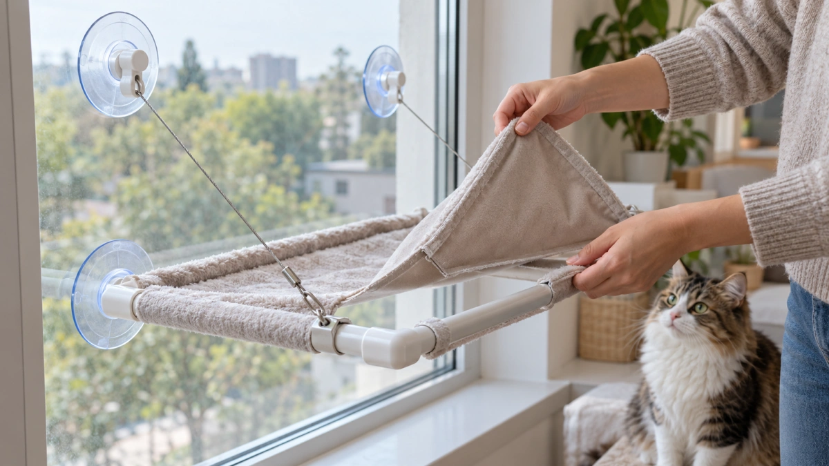 Washable window cat hammock with removable fabric cover