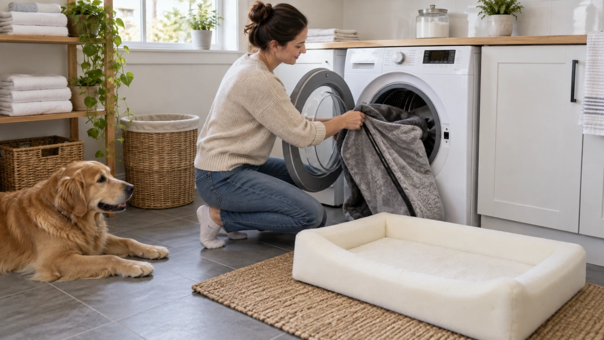 Machine washing a removable dog bed cover