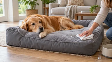 Waterproof dog bed with washable cover and protected cushion