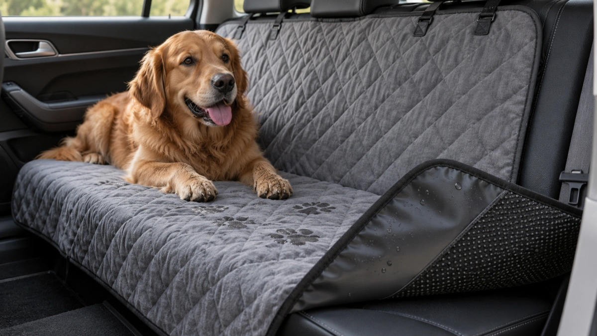 Waterproof non slip dog blanket fitted securely on a car seat