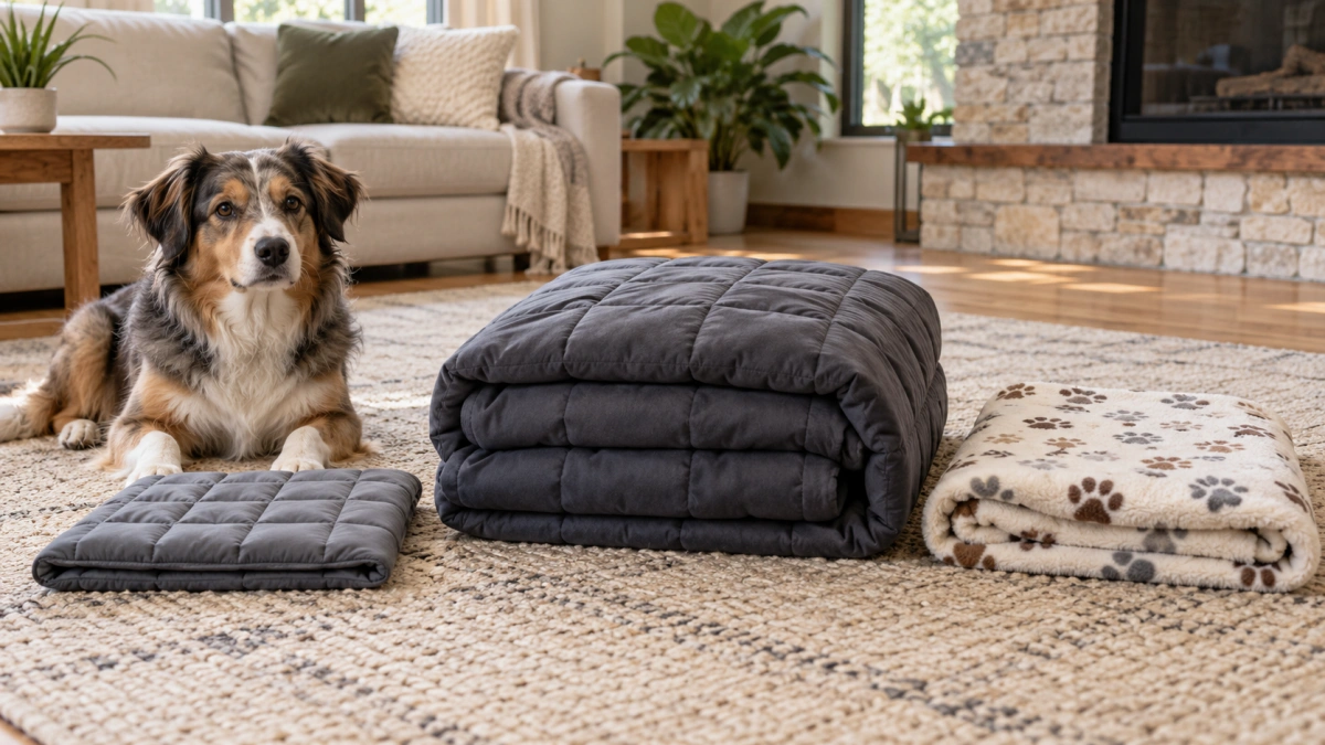 Pet weighted blanket human weighted blanket and regular dog blanket compared